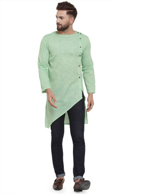 Aarsha Men Solid Asymmetric Kurta(Green)