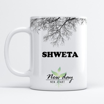 Beautum Shweta Printed New Day New Start White Name Model No:NDNS020517 Ceramic Coffee Mug(350 ml)