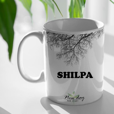 Beautum Shilpa Printed New Day New Start White Name Model No:NDNS020184 Ceramic Coffee Mug(350 ml)