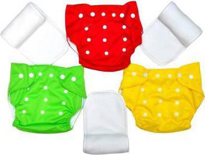 CHARMING STARS Adjustable Size Reusable Baby Pocket Cloth Diapers With Inserts Combo Pack (3 Multicolor Diaper + 3 Insert)