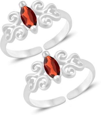Parnika Exquisite Red CZ Embedded Hallmark Pure 92.5 Sterling Silver Cubic Zirconia Toe Ring