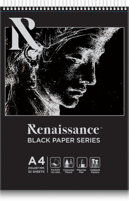Renaissance BLACK PAPER PAD A-4 WIRE BOUND 120 GSM 32 SHEET Sketch Pad(32 Sheets)