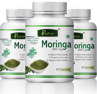 Riffway Moringa Herbal Capsules For Purifies Liver Functions Reduce Skin Hair Diseases(3 x 60 Capsules)