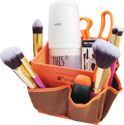 TUHI 9 Compartments Nylon Multi Purpose 8 Pocket Holder,Makeup Holder,Pen Holder desk organizer(Orange)