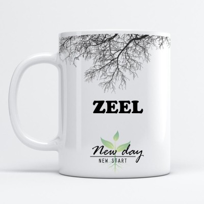 Beautum Zeel Printed New Day New Start White Name Model No:NDNS023768 Ceramic Coffee Mug(350 ml)