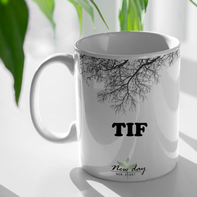 Beautum Tif Printed New Day New Start White Name Model No:NDNS022211 Ceramic Coffee Mug(350 ml)