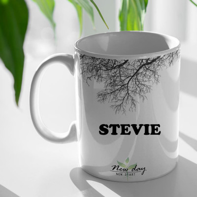Beautum Stevie Printed New Day New Start White Name Model No:NDNS021133 Ceramic Coffee Mug(350 ml)