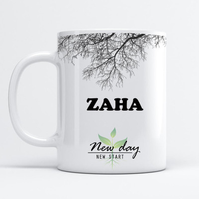 Beautum Zaha Printed New Day New Start White Name Model No:NDNS023652 Ceramic Coffee Mug(350 ml)