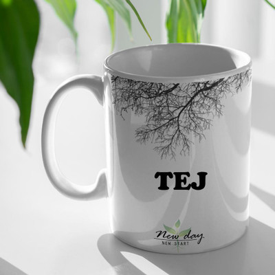 Beautum Tej Printed New Day New Start White Name Model No:NDNS022064 Ceramic Coffee Mug(350 ml)