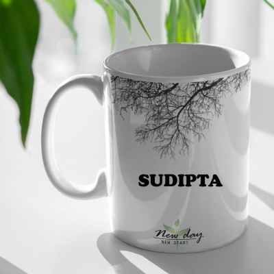 Beautum Sudipta Printed New Day New Start White Name Model No:NDNS021245 Ceramic Coffee Mug(350 ml)