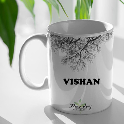 Beautum Vishan Printed New Day New Start White Name Model No:NDNS023015 Ceramic Coffee Mug(350 ml)