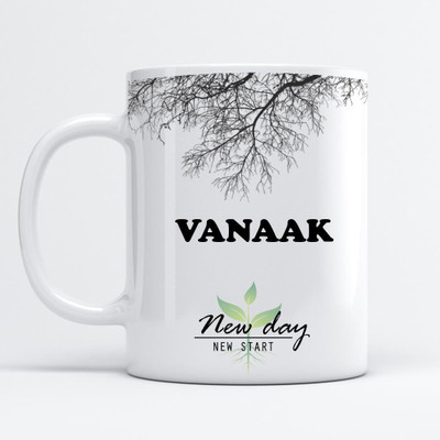 Beautum Vanaak Printed New Day New Start White Name Model No:NDNS022617 Ceramic Coffee Mug(350 ml)
