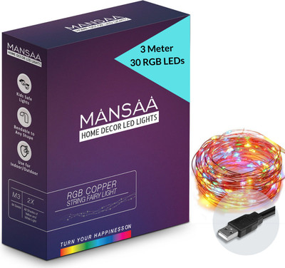 MANSAA 30 LEDs 3.05 m Multicolor Steady String Rice Lights(Pack of 1)
