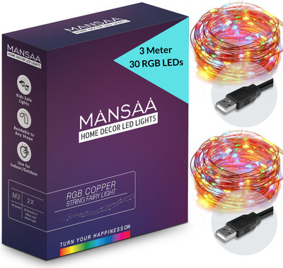 MANSAA 30 LEDs 3.05 m Multicolor Steady String Rice Lights(Pack of 2)