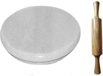 Country hub Marble Roti Maker Chakla (White) Board (Pack of 1) Rolling Pin & Board(Pack of 2)