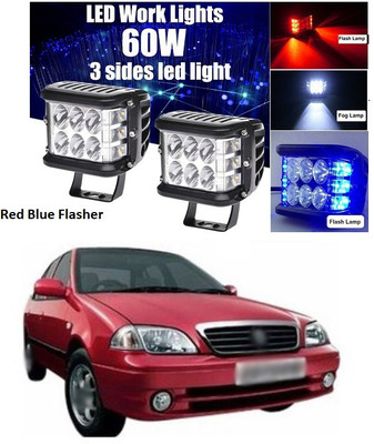 PECUNIA Work Light Bar Side Shooter Combo Beam White + Red+ blue Driving Light for Truck/Off-road S276 Headlight Car LED for Maruti Suzuki (12 V, 62 W)(Esteem, Pack of 2)