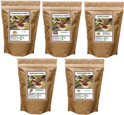 ORGANIC HERBS ASHWAGANDHA, TALMAKHANA ,GOKHRU, VIDARIKAND, BLACK KAUNCH POWDER (50 GM EACH )(5 x 50 g)