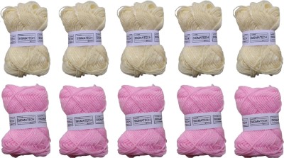 Sigmatech Hand Knitting Art Craft Soft Fingering Crochet Hook Yarn, Needle Knitting Thread For Wool Ball Hand Knitting Art Craft Soft Fingering Crochet Hook Yarn, Needle Knitting, Thread dyed beige and light pink Color (Pack Of 10)