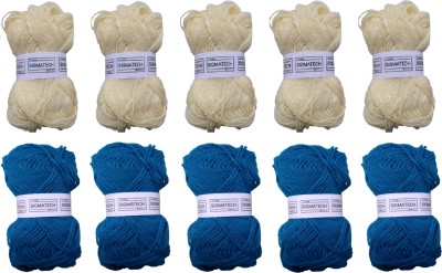 Sigmatech Hand Knitting Art Craft Soft Fingering Crochet Hook Yarn, Needle Knitting Thread For Wool Ball Hand Knitting Art Craft Soft Fingering Crochet Hook Yarn, Needle Knitting, Thread dyed beige and blue Color (Pack Of 10)