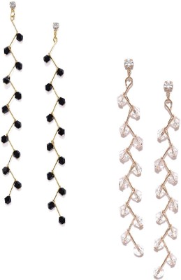Oomph Combo of 2 Black & White Crystal Beads Elongated Statement In Gold Tone Cubic Zirconia, Zircon, Crystal Metal Drops & Danglers, Earring Set