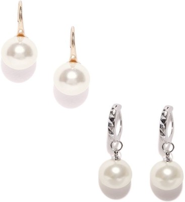 Oomph Combo Of 2 Gold & Silver Plated Small Pearl Pearl, Mother of Pearl Brass, Metal Drops & Danglers, Earring Set