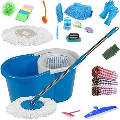JSN Easy Magic Spin Floor Mop 360 Degree Bucket mopper floor cleaner with bucket Mic Mop Set(Blue)