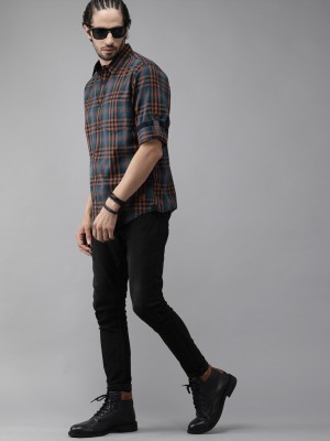 Roadster Men Checkered Casual Blue Shirt