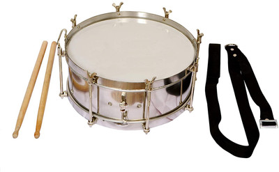 bankey hub Side Drum Dhol Silver 12 inches Steel With Free Sticks and Belt with bag Conga(Bison Skin)