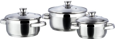 VINOD Stainless Steel Bremen Saucepot with Glass Lid - 3 Pcs Induction Bottom Cookware Set(Stainless Steel, 3 - Piece)