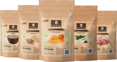 VEDICINE Combo of- Multani Mitti Sandalwood (Chandan) Orange Peel Neem Leaf Rose Petals Powder for Face and Skin (50gm each)(250 g)