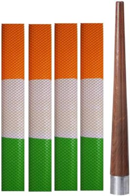 Y2M Pair of 4 Cricket Bat Tri Colour Grip (Tiranga Grip )+ One Wooden Cone Cricket Kit
