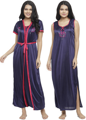 N-gal Women Nighty with Robe(Dark Blue)