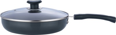 VINOD Black Pearl Plus Hard Anodised Deep Frypan with Glass Lid Fry Pan 24 cm diameter with Lid 1 L capacity(Aluminium, Induction Bottom)