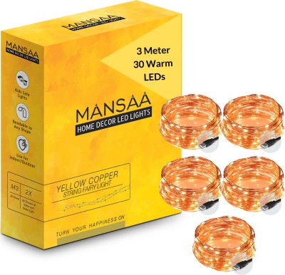 MANSAA 30 LEDs 3.05 m Yellow Steady String Rice Lights(Pack of 5)