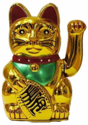 VibeX Fengshui Cat Showpiece for Business and Prosperity Decorative Showpiece  -  15 cm(Plastic, Gold)