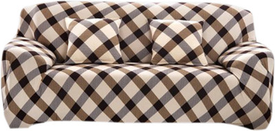 HOUSE OF QUIRK Polyester Checkered 3 Seater Sofa Cover(Brown Check Pack of 1)