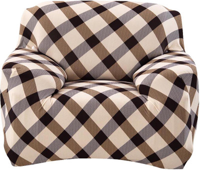 HOUSE OF QUIRK Polyester Checkered 3 Seater Sofa Cover(Brown Check Pack of 1)