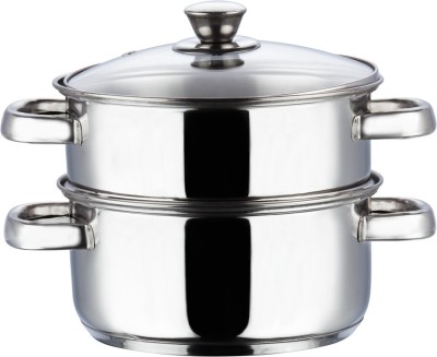 VINOD Stainless Steel Steamer 2 Tier with Glass Lid 20 cm(Momo/Vegetable/Modak Maker) Stainless Steel Steamer(3 L)