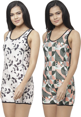Kamz Women's Polyester Spandex Printed Romper Style Padded One Piece Swimsuits_BlackOffW_Multi_Combo of 2 Printed Women Swimsuit