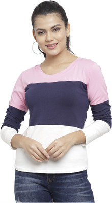 N-gal Colorblock Women Round Neck Multicolor T-Shirt