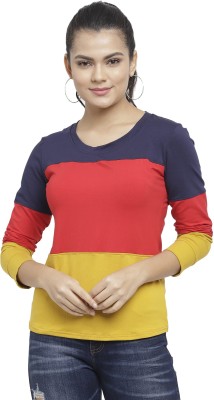 N-gal Colorblock Women Round Neck Red, Blue, Yellow T-Shirt