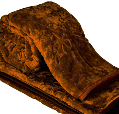 SIMAM Self Design Double Mink Blanket for  Heavy Winter(Polyester, Brown)