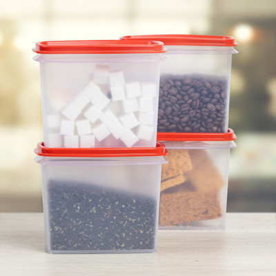 TUPPERWARE Plastic Tea Coffee & Sugar Container  - 840 ml(Pack of 4, Red)
