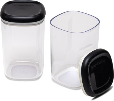 TUPPERWARE Plastic Cookie Jar  - 1.3 L(Pack of 2, Black, Clear)