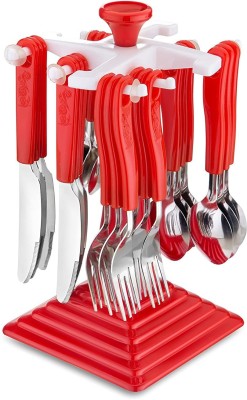 TRENDZYCLOSET PVT LTD Clovva Cutlery Set with Stand Made from Stainless Steel Spoon Set 24 pcs with Stand and ABS Plastic Spoon Knife Fork Case Sink Basket Rack Organizer Storage Stand Holder Disposable Plastic, Steel Cutlery Set(Pack of 25)