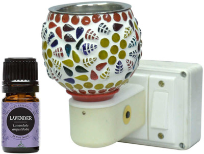 CraftQua Lavender Diffuser Set Electric Glossy Ceramic Aroma Oil Diffuser/Kapoor Dani/ Camphor Burner with Switch (in-Built On/Off Button for Heating) Hand-Crafted Incense Burner for Home, Office, Temple, Positive Energy and Ambiance with Lavender Aroma Oil 10ml (Exclusive Pack)(10 ml)