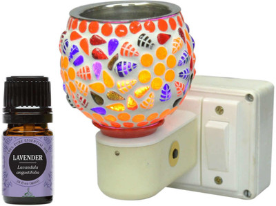 FStyler Lavender Aroma Oil Diffuser Set Electric Glossy Ceramic Aroma Oil Diffuser/Kapoor Dani/ Camphor Burner with Switch (in-Built On/Off Button for Heating) Hand-Crafted Incense Burner for Home, Office, Temple, Positive Energy and Ambiance with Lavender Aroma Oil 10ml (Combo Pack)(10 ml)