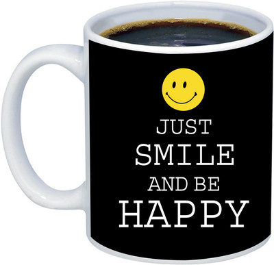 ADITI Designs Just Smile and be Happy on black Background theme Ceramic Coffee Mug(350 ml)
