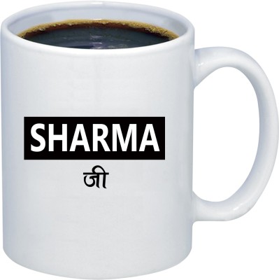 ADITI Designs SHARMA JI text on transparent background theme Ceramic Coffee Mug(350 ml)