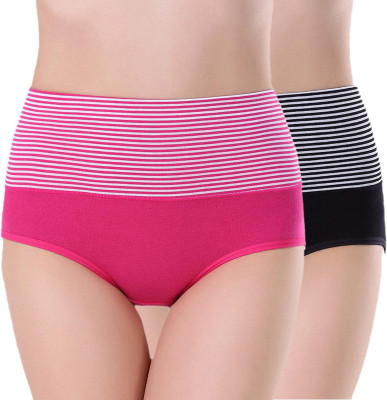 PLUMBURY Women Hipster Pink, Black Panty(Pack of 2)